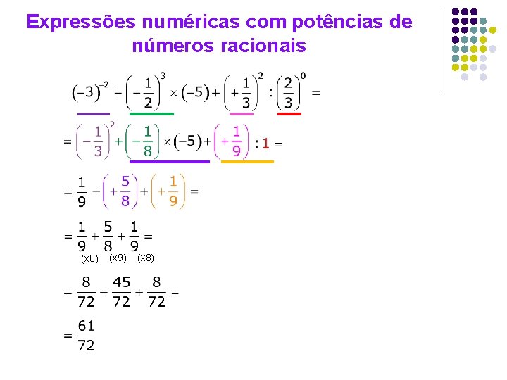 Expressões numéricas com potências de números racionais (x 8) (x 9) (x 8) 