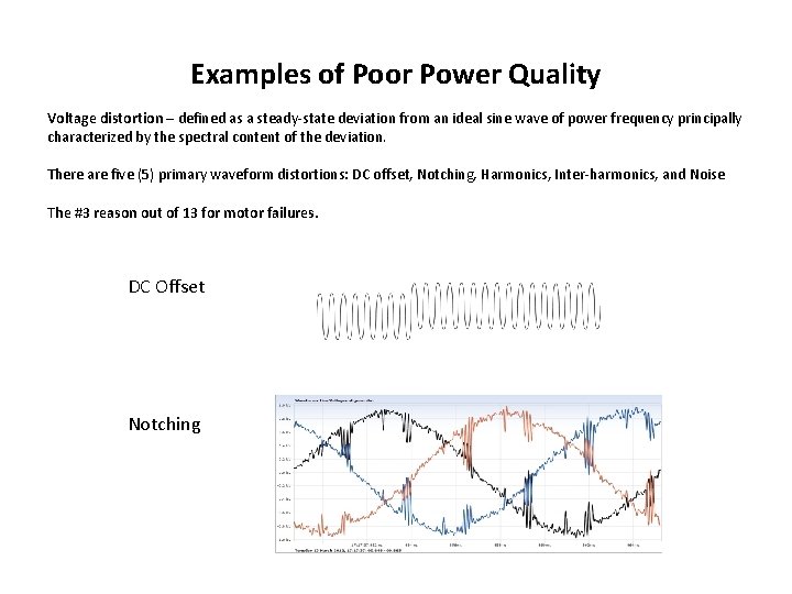 Examples of Poor Power Quality Voltage distortion – defined as a steady-state deviation from