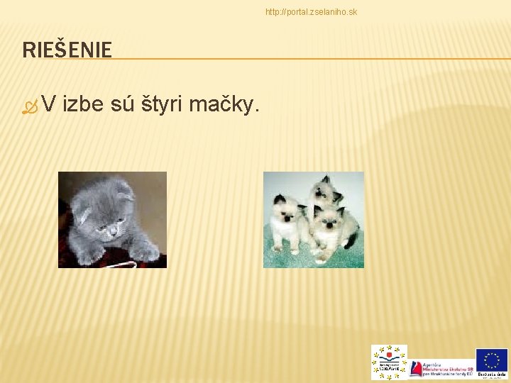 http: //portal. zselaniho. sk RIEŠENIE V izbe sú štyri mačky. 