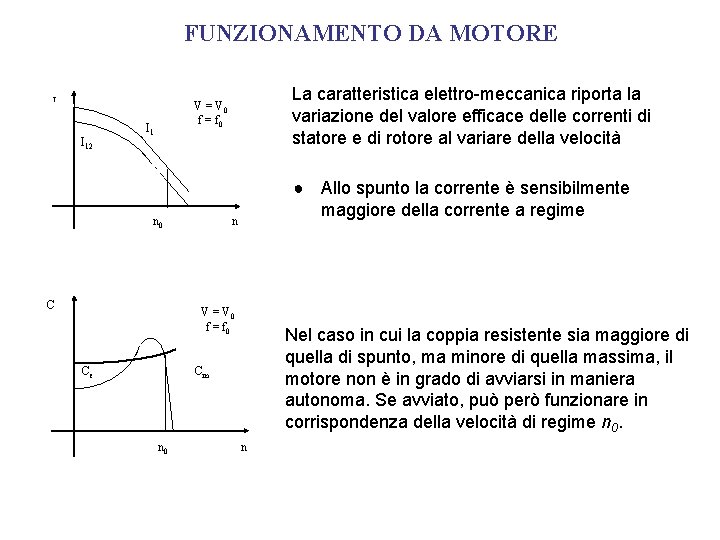 FUNZIONAMENTO DA MOTORE I I 12 La caratteristica elettro-meccanica riporta la variazione del valore