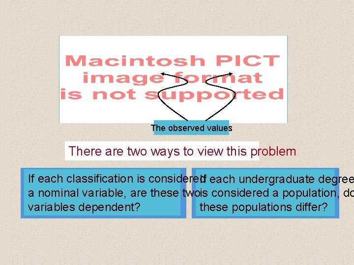 The observed values There are two ways to view this problem If each classification