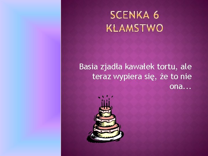 Basia zjadła kawałek tortu, ale teraz wypiera się, że to nie ona. . .