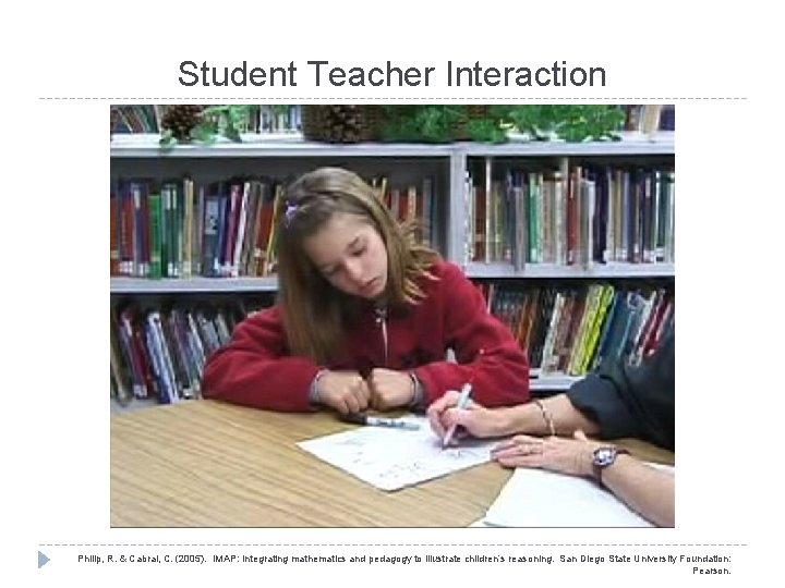 Student Teacher Interaction Philip, R. & Cabral, C. (2005). IMAP: Integrating mathematics and pedagogy