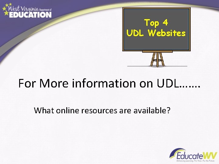 Top 4 UDL Websites For More information on UDL……. What online resources are available? Top 4 UDL Websites For More information on UDL……. What online resources are available?