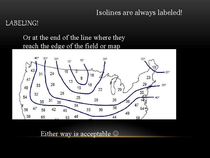 Isolines are always labeled! LABELING! Or at the end of the line where they