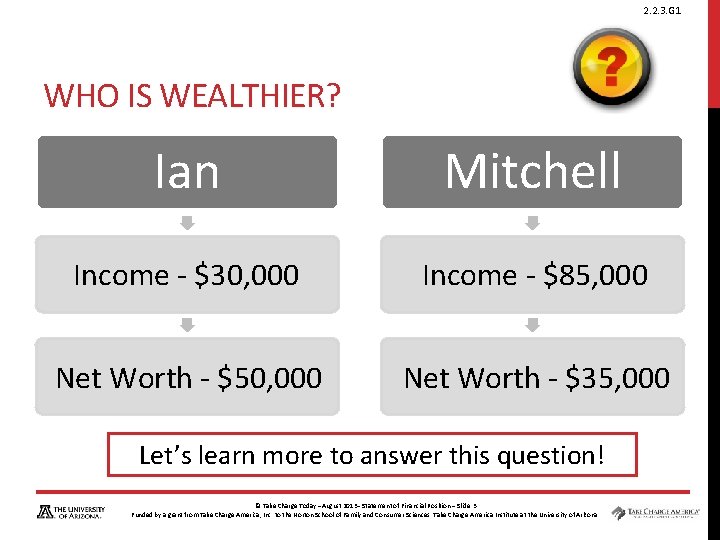 2. 2. 3. G 1 WHO IS WEALTHIER? Ian Mitchell Income - $30, 000