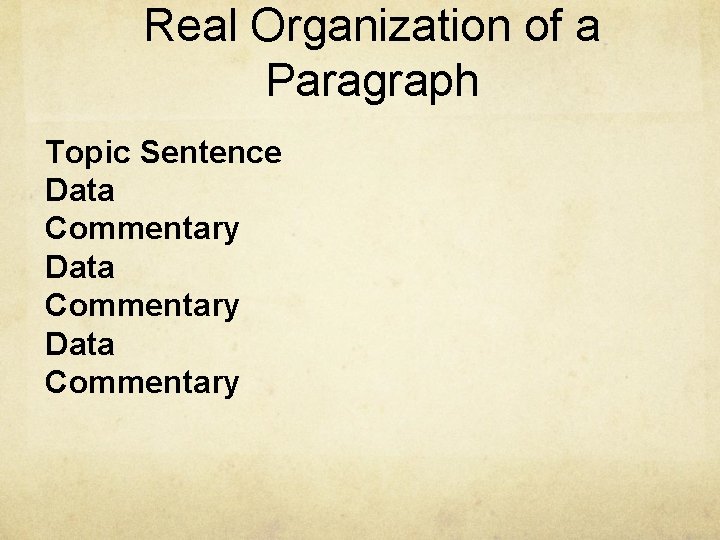 Real Organization of a Paragraph Topic Sentence Data Commentary 