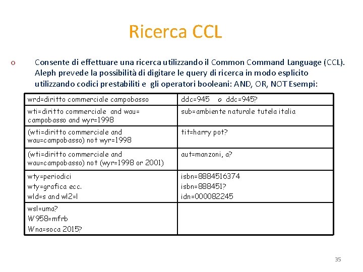 Ricerca CCL o Consente di effettuare una ricerca utilizzando il Common Command Language (CCL).