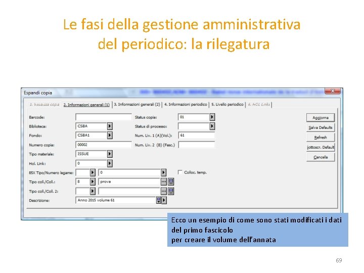 Le fasi della gestione amministrativa del periodico: la rilegatura Ecco un esempio di come