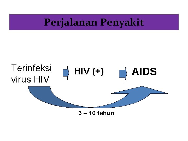 Perjalanan Penyakit Terinfeksi virus HIV (+) 3 – 10 tahun AIDS 