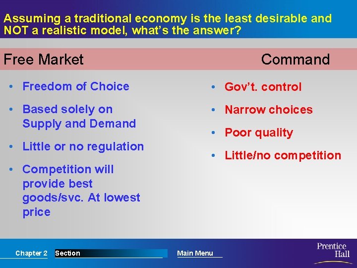Assuming a traditional economy is the least desirable and NOT a realistic model, what’s