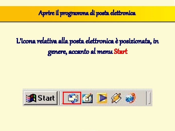 Aprire il programma di posta elettronica L’icona relativa alla posta elettronica è posizionata, in