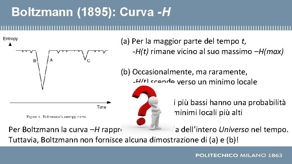 Boltzmann (1895): Curva -H • (a) Per la maggior parte del tempo t, -H(t)