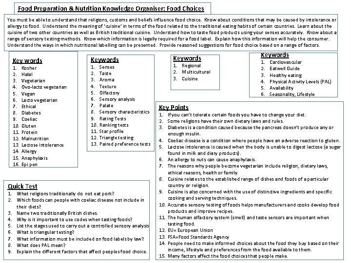 Food Preparation & Nutrition Knowledge Organiser: Food Choices You must be able to understand