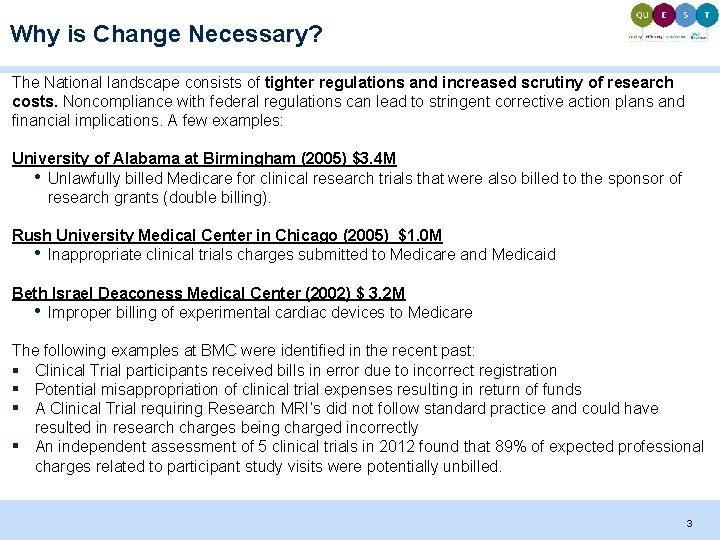 Why is Change Necessary? The National landscape consists of tighter regulations and increased scrutiny