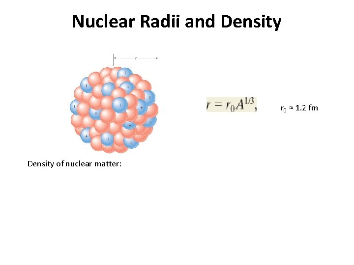 Nuclear Radii and Density r 0 ≈ 1. 2 fm Density of nuclear matter: