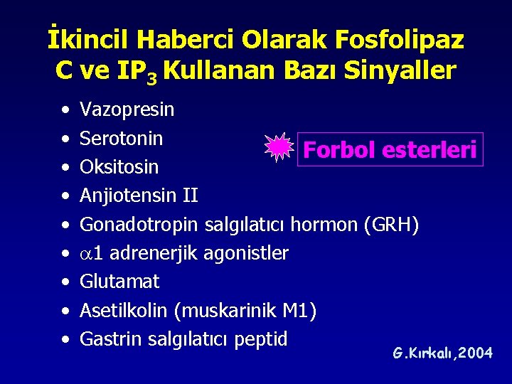 İkincil Haberci Olarak Fosfolipaz C ve IP 3 Kullanan Bazı Sinyaller • • • İkincil Haberci Olarak Fosfolipaz C ve IP 3 Kullanan Bazı Sinyaller • • •
