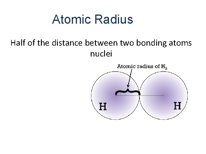 Atomic Radius Half of the distance between two bonding atoms nuclei 