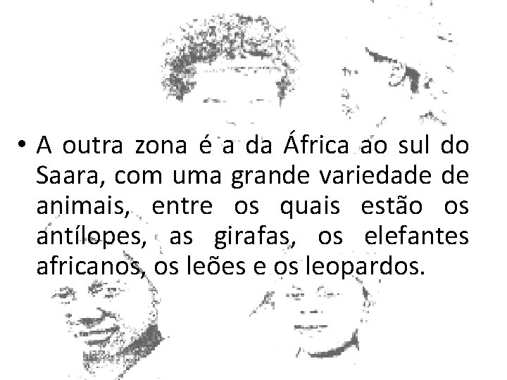  • A outra zona é a da África ao sul do Saara, com