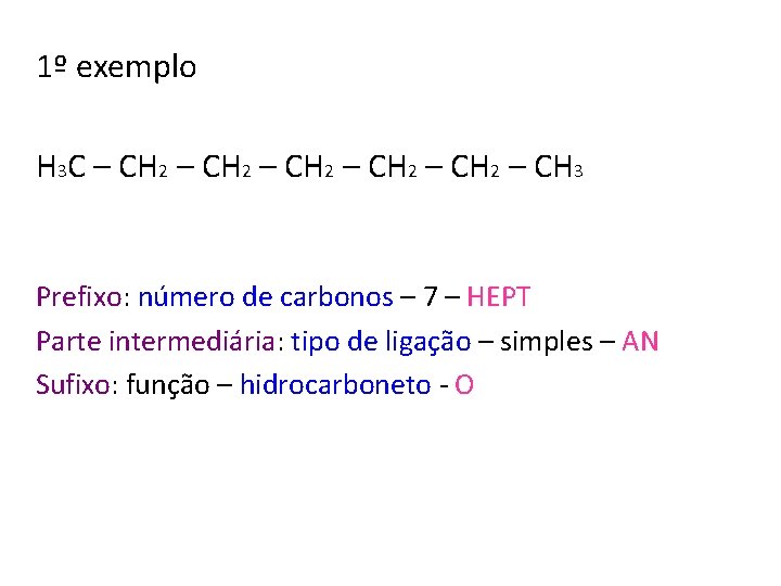 1º exemplo H 3 C – CH 2 – CH 2 – CH 3