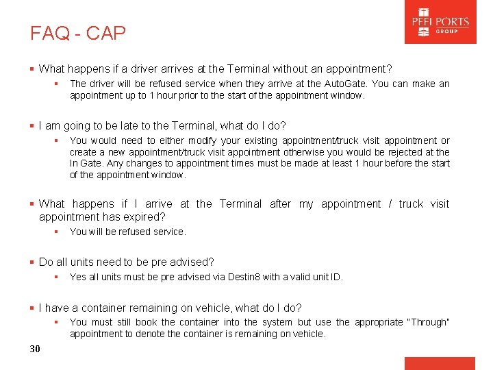 FAQ - CAP § What happens if a driver arrives at the Terminal without