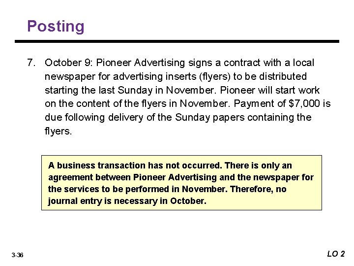 Posting 7. October 9: Pioneer Advertising signs a contract with a local newspaper for