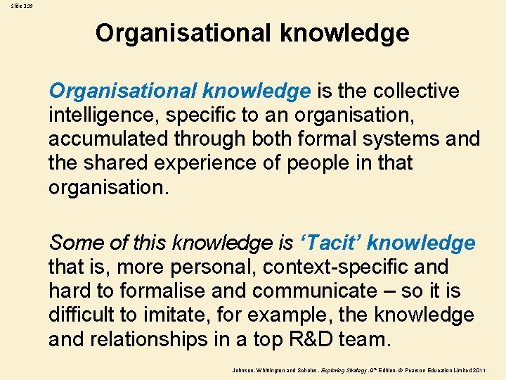 Slide 3. 19 Organisational knowledge is the collective intelligence, specific to an organisation, accumulated