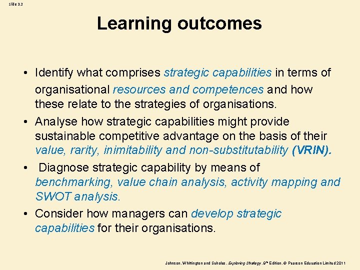 Slide 3. 2 Learning outcomes • Identify what comprises strategic capabilities in terms of