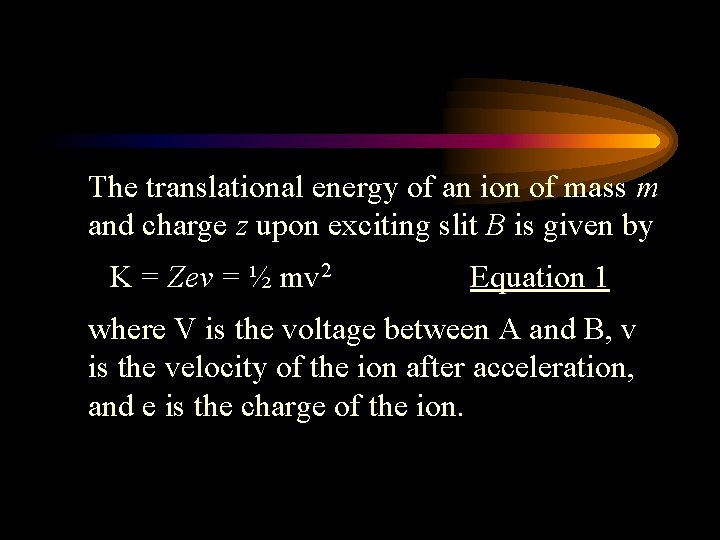 The translational energy of an ion of mass m and charge z upon exciting