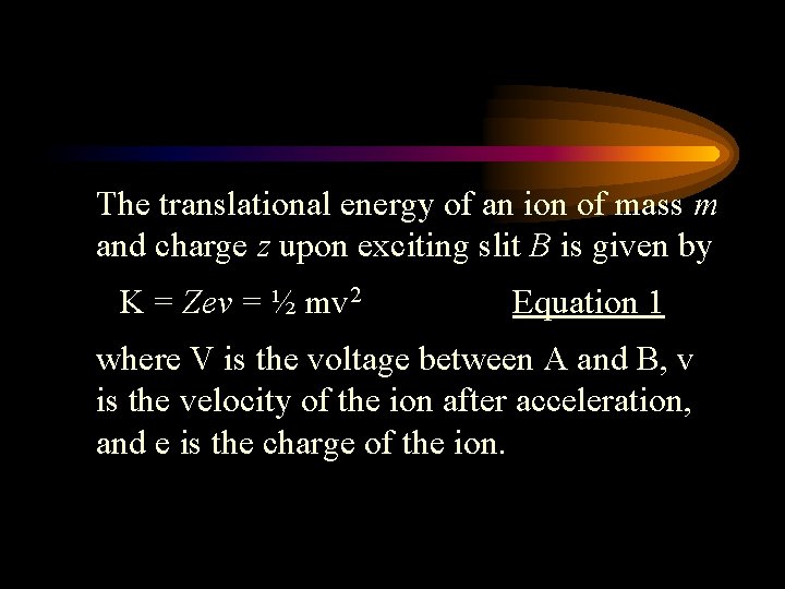 The translational energy of an ion of mass m and charge z upon exciting