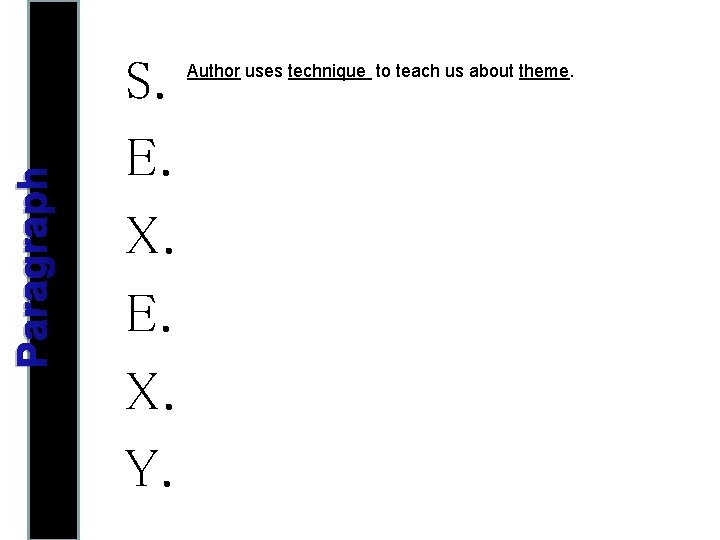 Paragraph S. E. X. Y. Author uses technique to teach us about theme. 