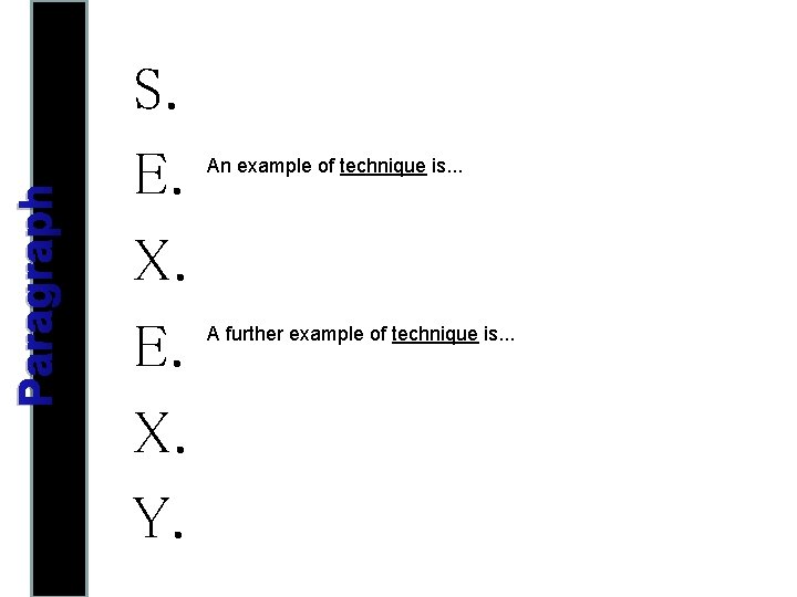 Paragraph S. E. X. Y. An example of technique is. . . A further