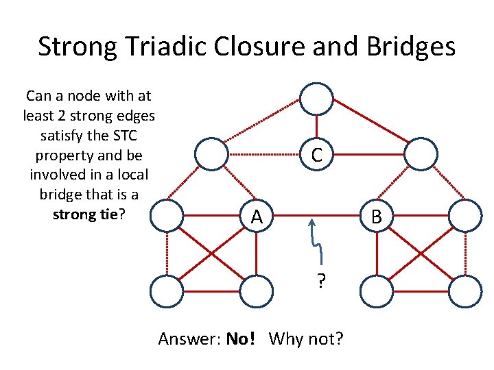 Strong Triadic Closure and Bridges Can a node with at least 2 strong edges