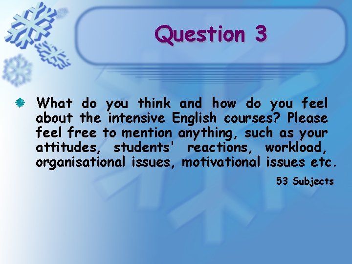 Question 3 What do you think and how do you feel about the intensive Question 3 What do you think and how do you feel about the intensive