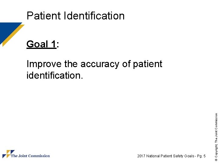 Patient Identification Goal 1: 2017 National Patient Safety Goals - Pg. 5 © Copyright,