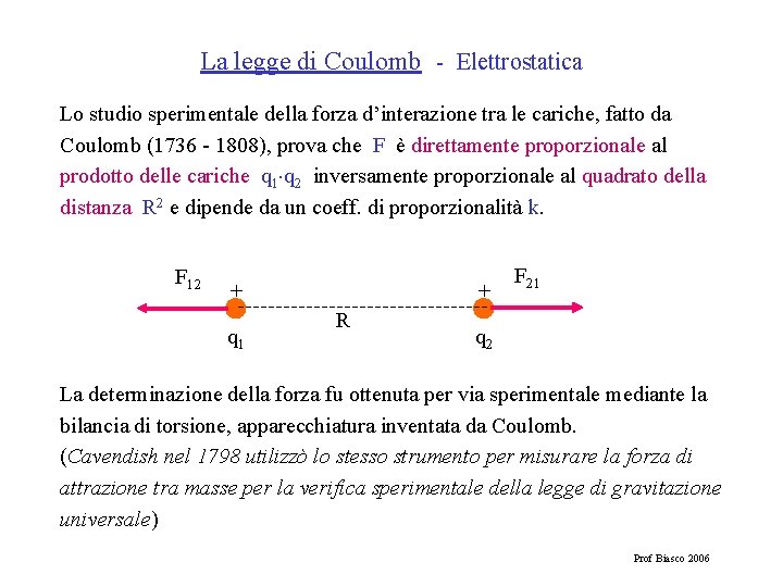 La legge di Coulomb - Elettrostatica Lo studio sperimentale della forza d’interazione tra le
