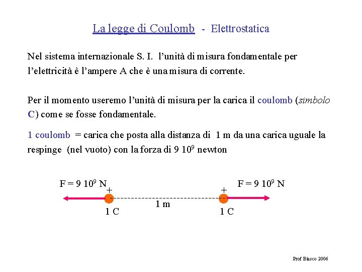 La legge di Coulomb - Elettrostatica Nel sistema internazionale S. I. l’unità di misura