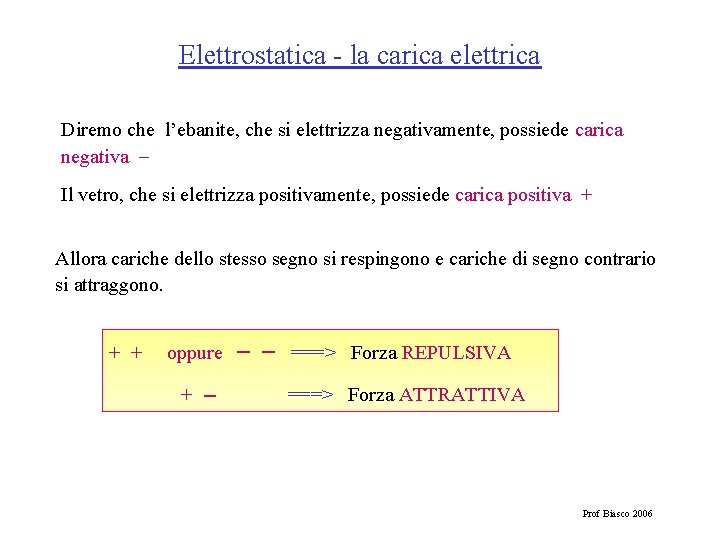 Elettrostatica - la carica elettrica Diremo che l’ebanite, che si elettrizza negativamente, possiede carica