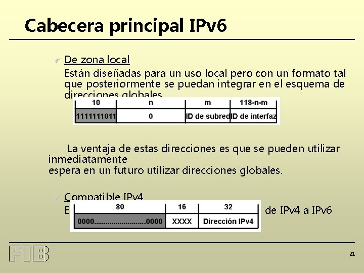 Cabecera principal IPv 6 De zona local Están diseñadas para un uso local pero