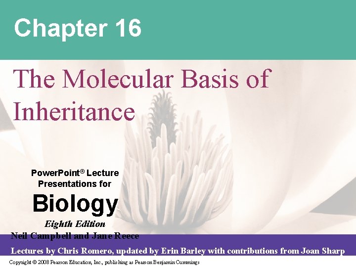 Chapter 16 The Molecular Basis of Inheritance Power. Point® Lecture Presentations for Biology Eighth