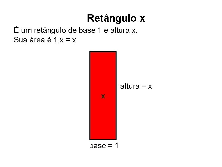 Retângulo x É um retângulo de base 1 e altura x. Sua área é