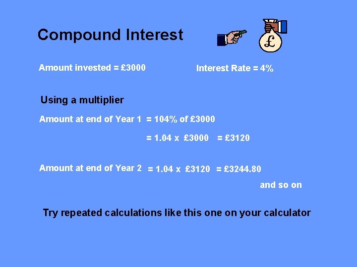 Compound Interest Amount invested = £ 3000 Interest Rate = 4% Using a multiplier