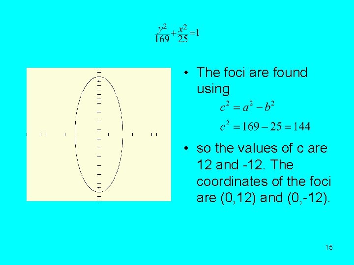  • The foci are found using • so the values of c are