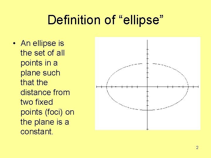 Definition of “ellipse” • An ellipse is the set of all points in a