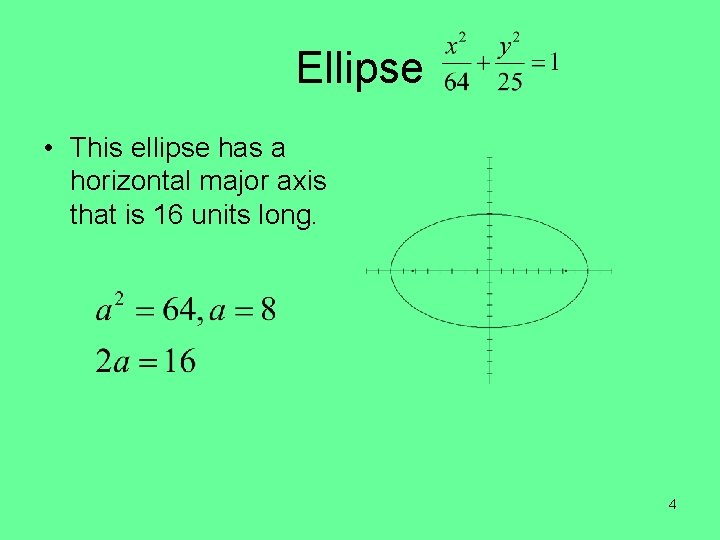 Ellipse • This ellipse has a horizontal major axis that is 16 units long.