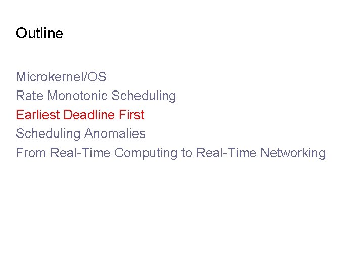 Outline Microkernel/OS Rate Monotonic Scheduling Earliest Deadline First Scheduling Anomalies From Real-Time Computing to