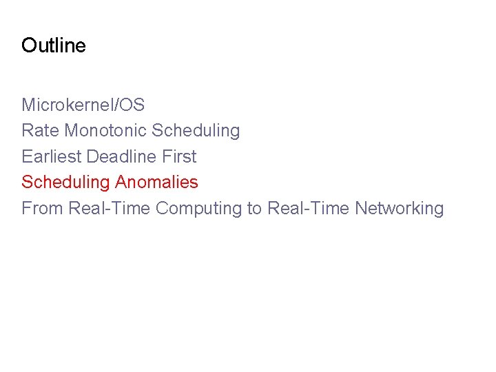 Outline Microkernel/OS Rate Monotonic Scheduling Earliest Deadline First Scheduling Anomalies From Real-Time Computing to