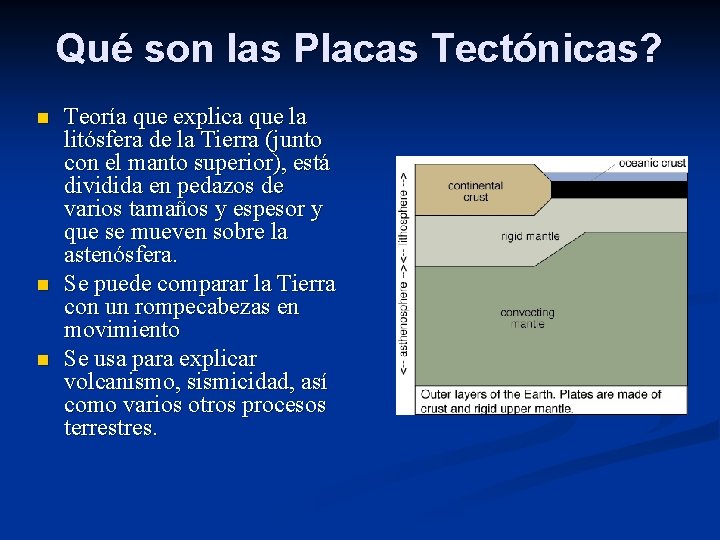 Qué son las Placas Tectónicas? n n n Teoría que explica que la litósfera