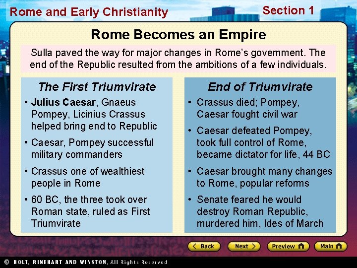Rome and Early Christianity Section 1 Rome Becomes an Empire Sulla paved the way