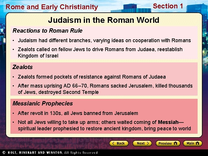 Rome and Early Christianity Section 1 Judaism in the Roman World Reactions to Roman